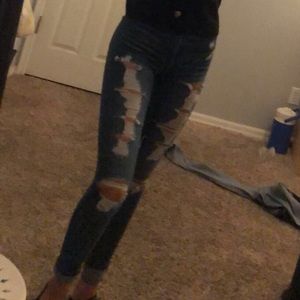 Hollister 0R High Rise Blue Ripped Jean